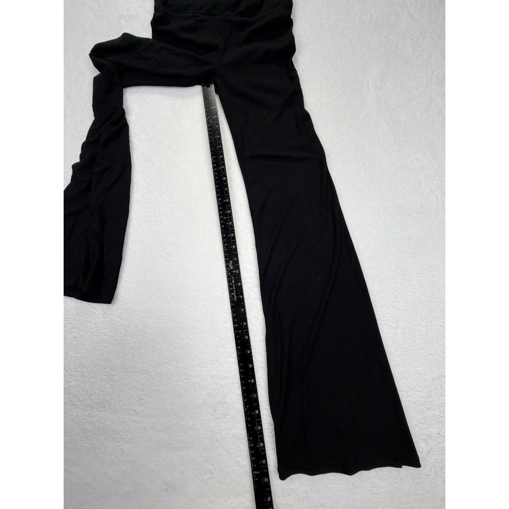 SKIMS Soft Lounge Fold Over Pant Onyx Black Ribbed Flare AN-P-LPT-1171 XS NEW